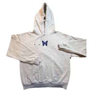 Local Hero's Heather Gray Embroidered Butterfly Graphic Hoodie Wmns M Sweatshirt